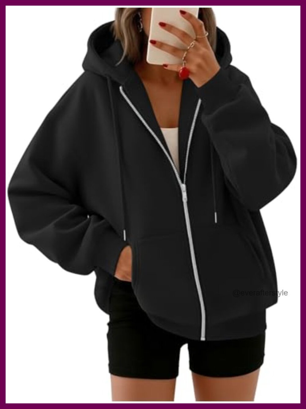 Oversized Zip Up Hoodie Fleece Drawstring Sweatshirt Loose Fit
